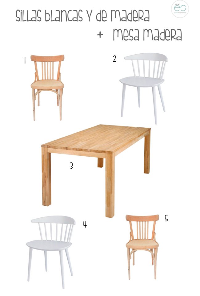 sillas blancas y madera